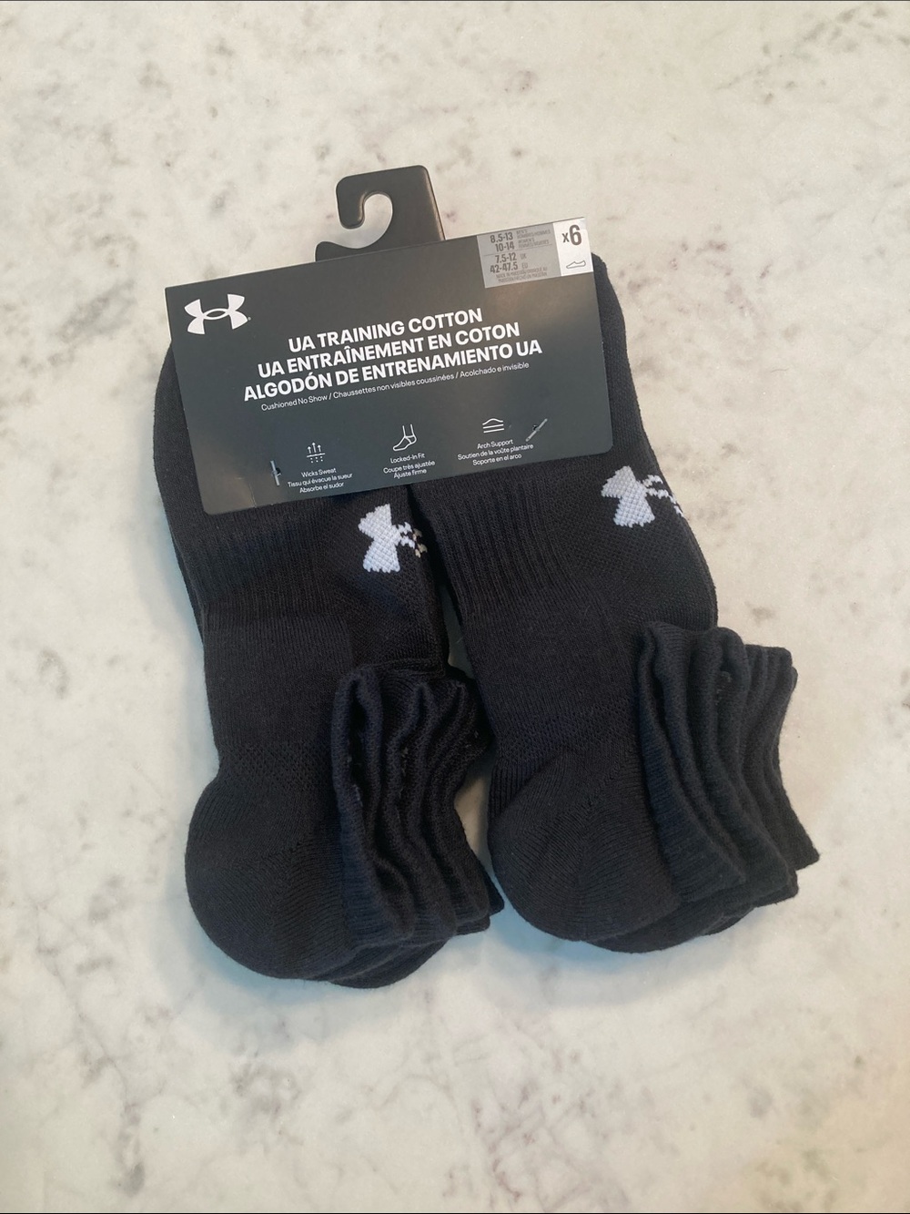 Under Armour Black Crew Athletic Socks with White Logo - 6 Pack
